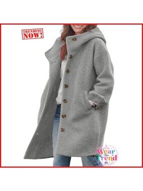 Women's Winter Wool Blend Hooded Pea Coat Single Breasted Long Trench Coat